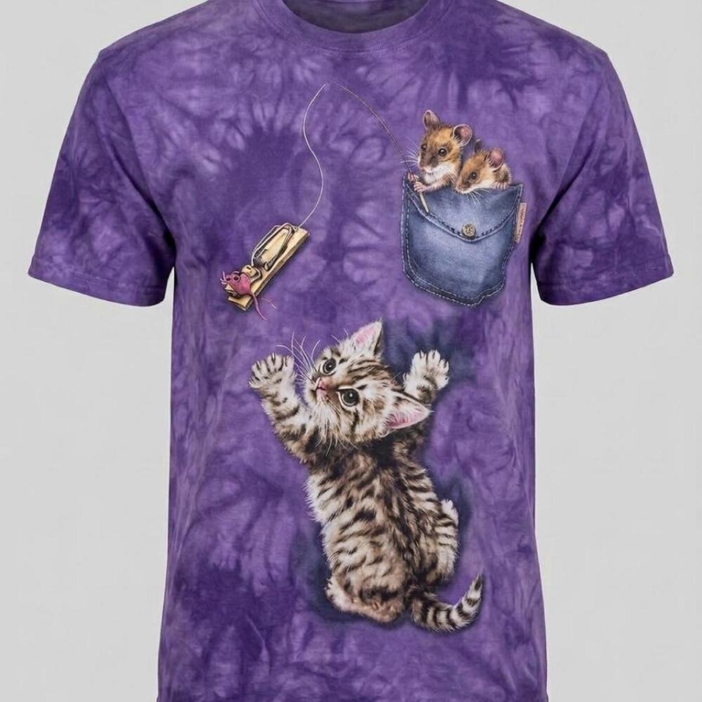 Vintage The Mountain T-Shirt Youth Large L Purple Tie Dye Kitten